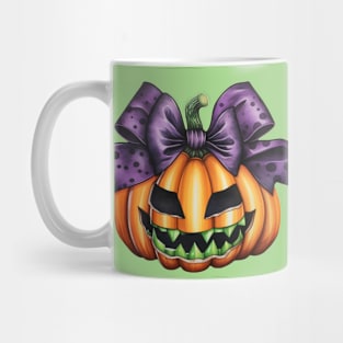 Halloween Scary Pumpkin Face with Big Bow character illustration Mug